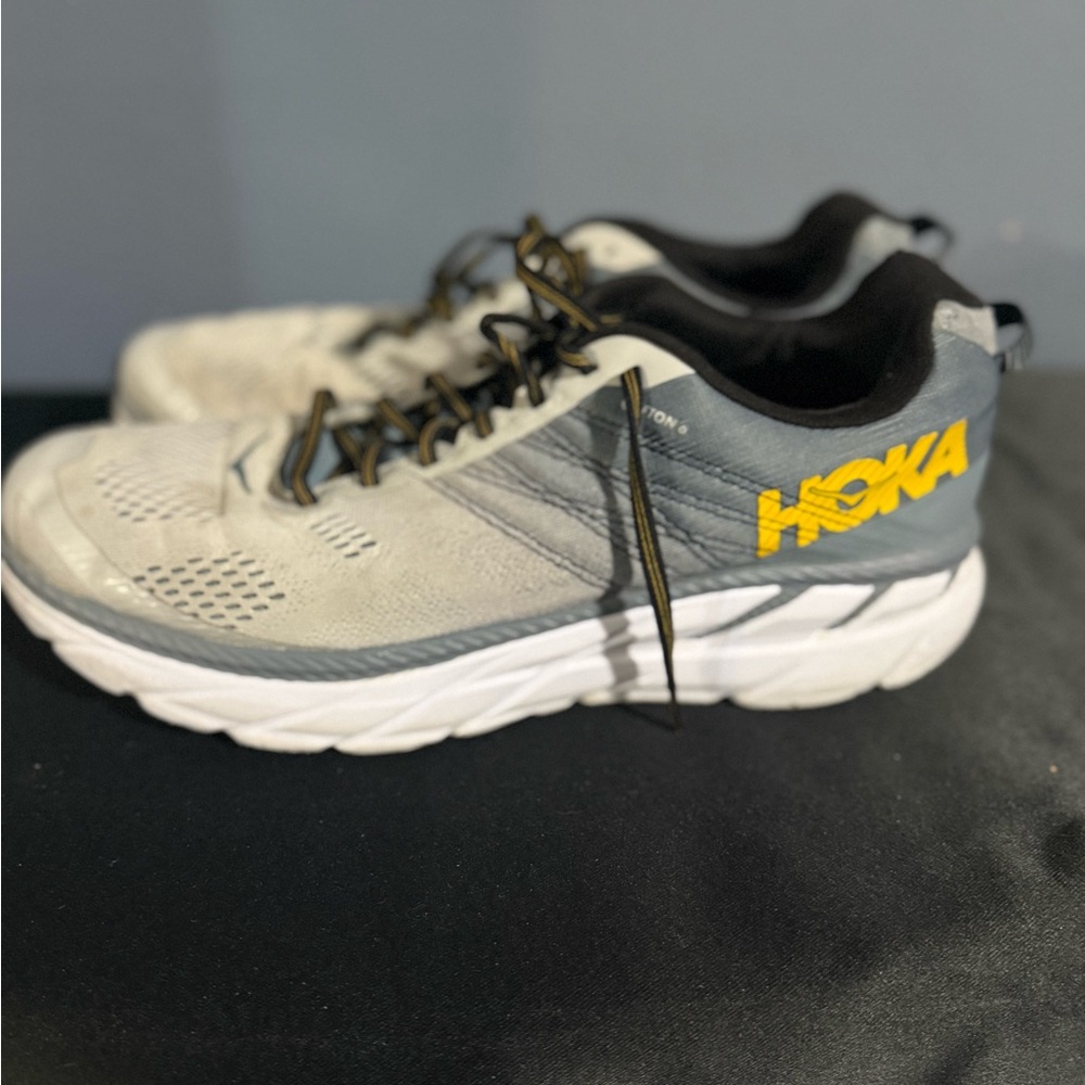 Hoka Men's Athletic Shoes - Gray, White, and Yellow
